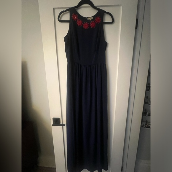Navy Blue w Red Beadwork Shoshanna Dress - Picture 1 of 4